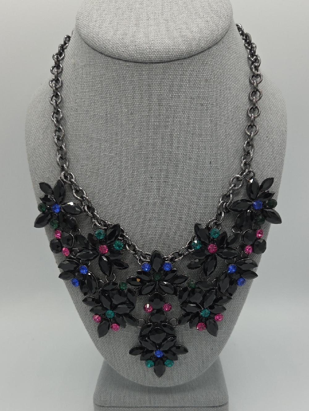 5 for $25! INC Statement Black Floral Necklace with Pink, Blue & Green Accents